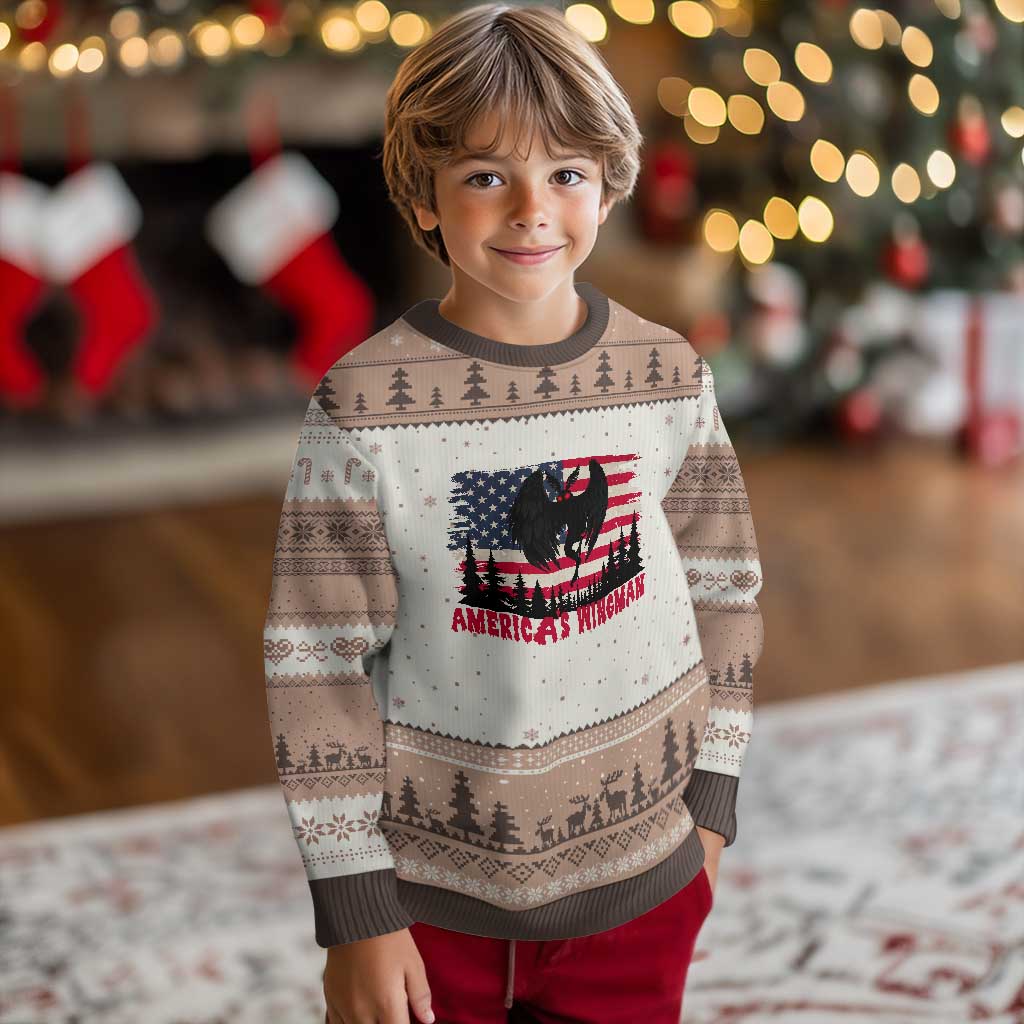 Mothman Americas Wingman Ugly Christmas Sweater Funny Patriotic Cryptid TS12 Mocha Mousse Print Your Wear