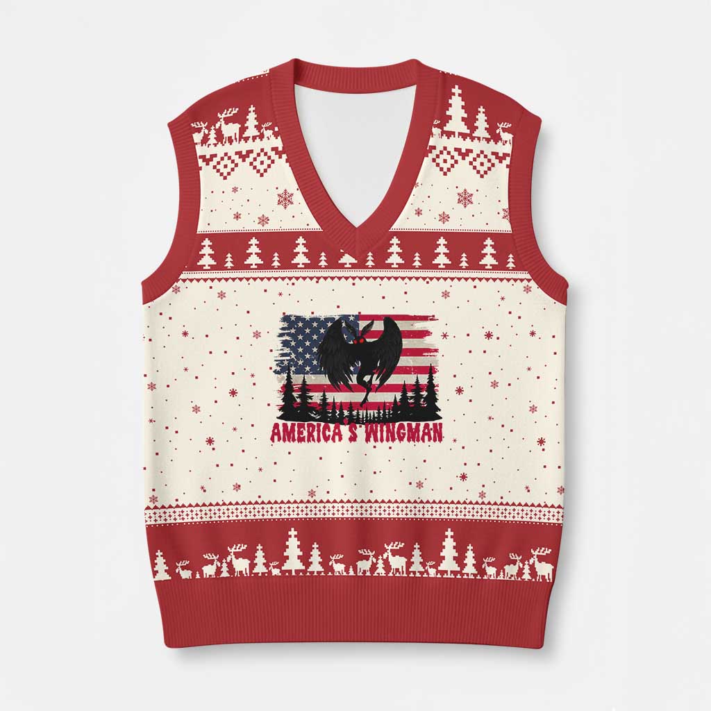 Mothman Americas Wingman V-Neck Knit Sweater Vest Funny Patriotic Cryptid TS12 Beige Red Print Your Wear