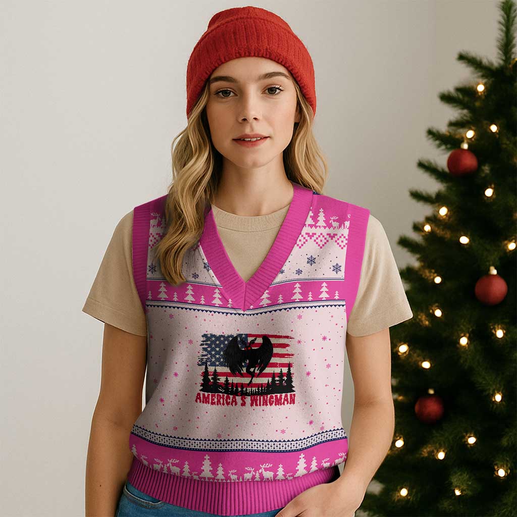 Mothman Americas Wingman V-Neck Knit Sweater Vest Funny Patriotic Cryptid TS12 Hot Pink Print Your Wear
