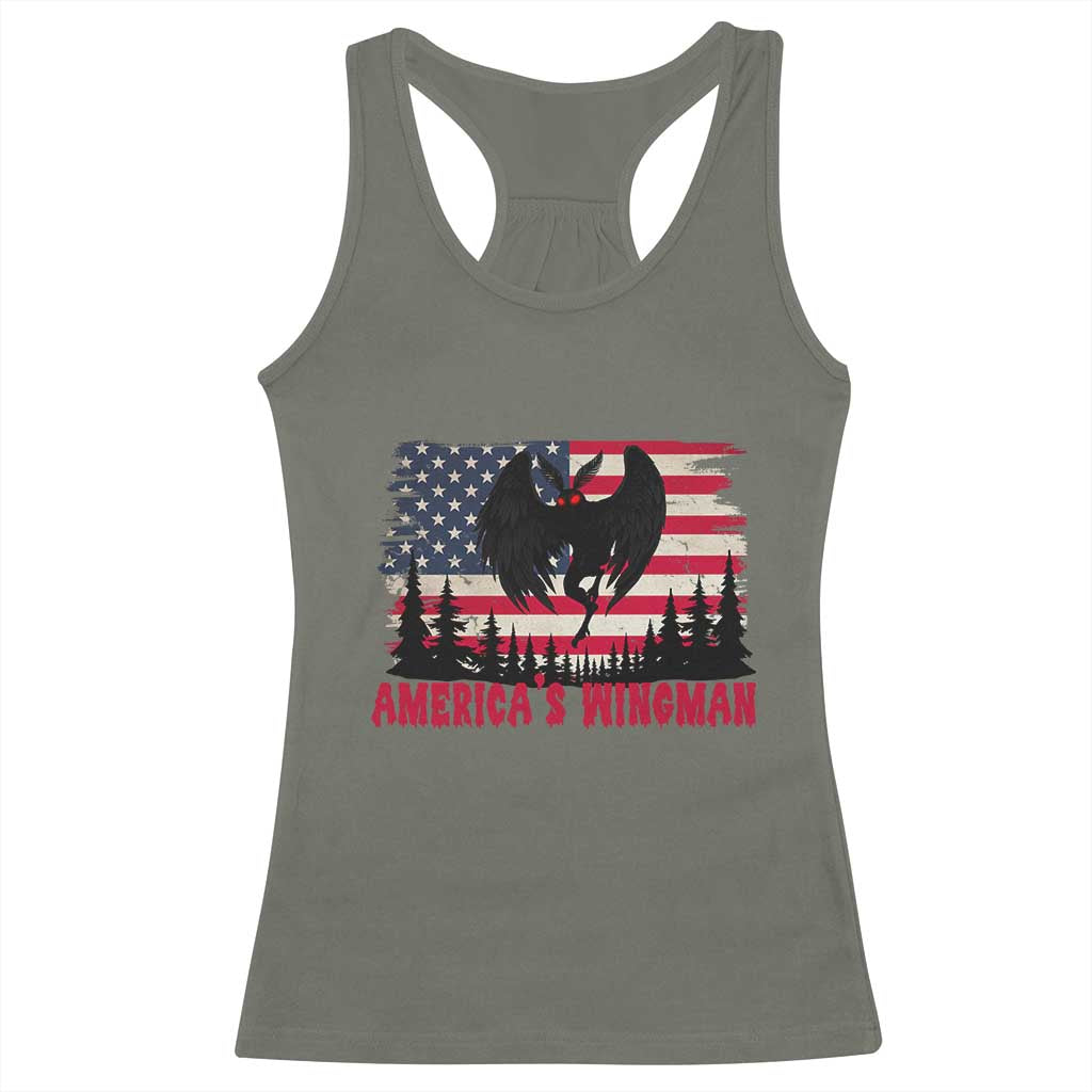 Mothman Americas Wingman Racerback Tank Top Funny Patriotic Cryptid TS12 Military Green Print Your Wear