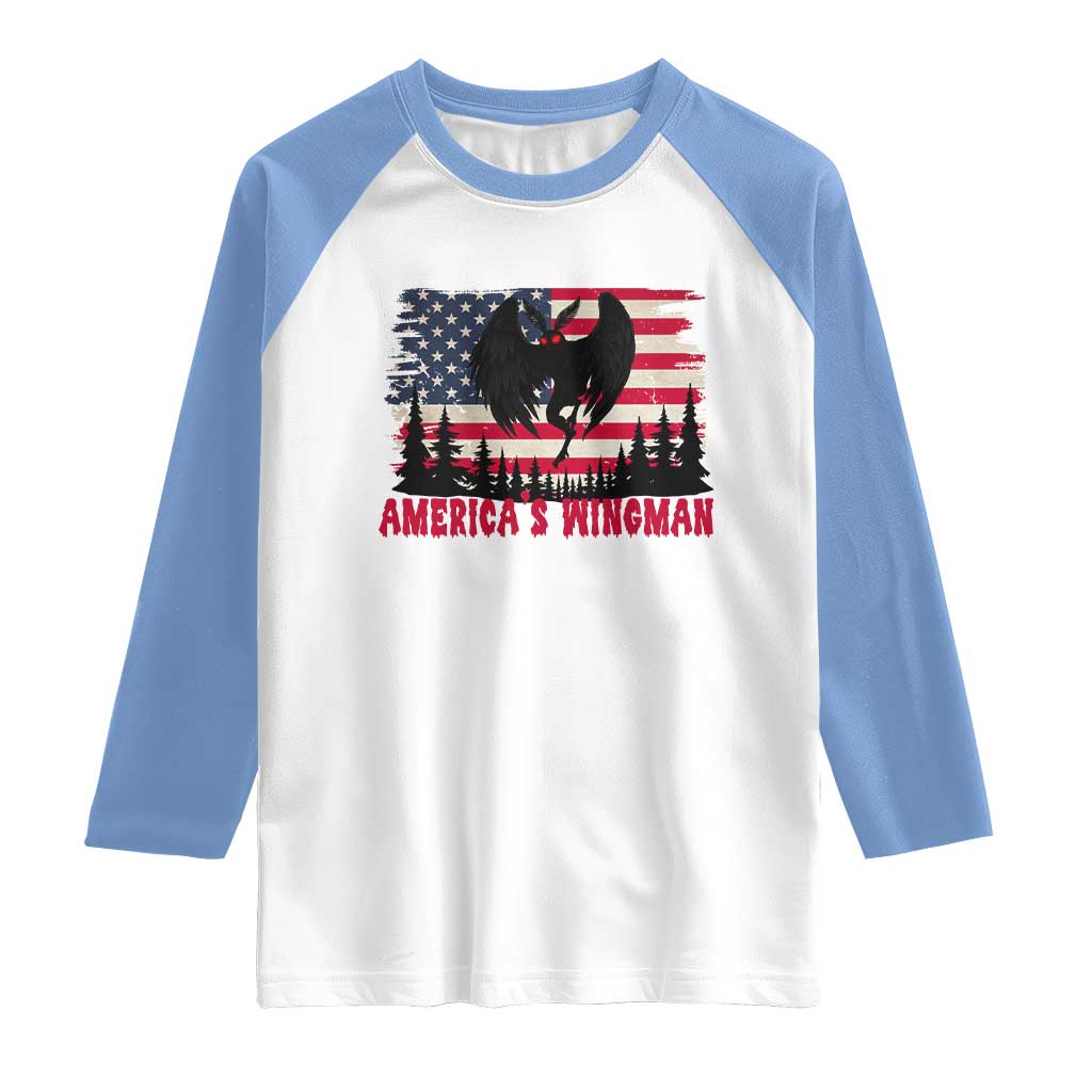 Mothman Americas Wingman Raglan Shirt Funny Patriotic Cryptid TS12 White Carolina Blue Print Your Wear