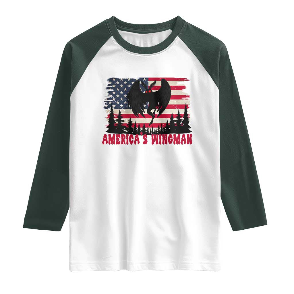 Mothman Americas Wingman Raglan Shirt Funny Patriotic Cryptid TS12 White Dark Forest Green Print Your Wear