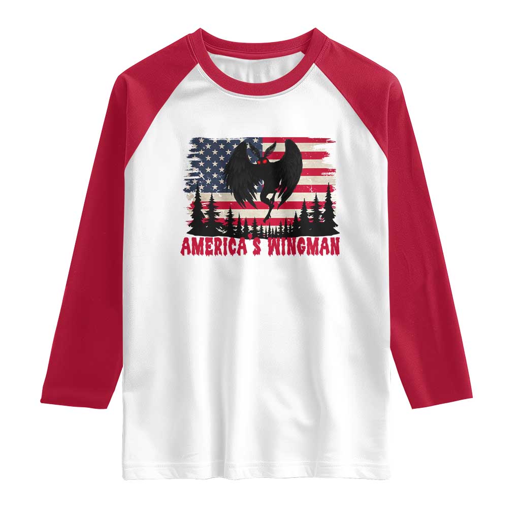 Mothman Americas Wingman Raglan Shirt Funny Patriotic Cryptid TS12 White Red Print Your Wear