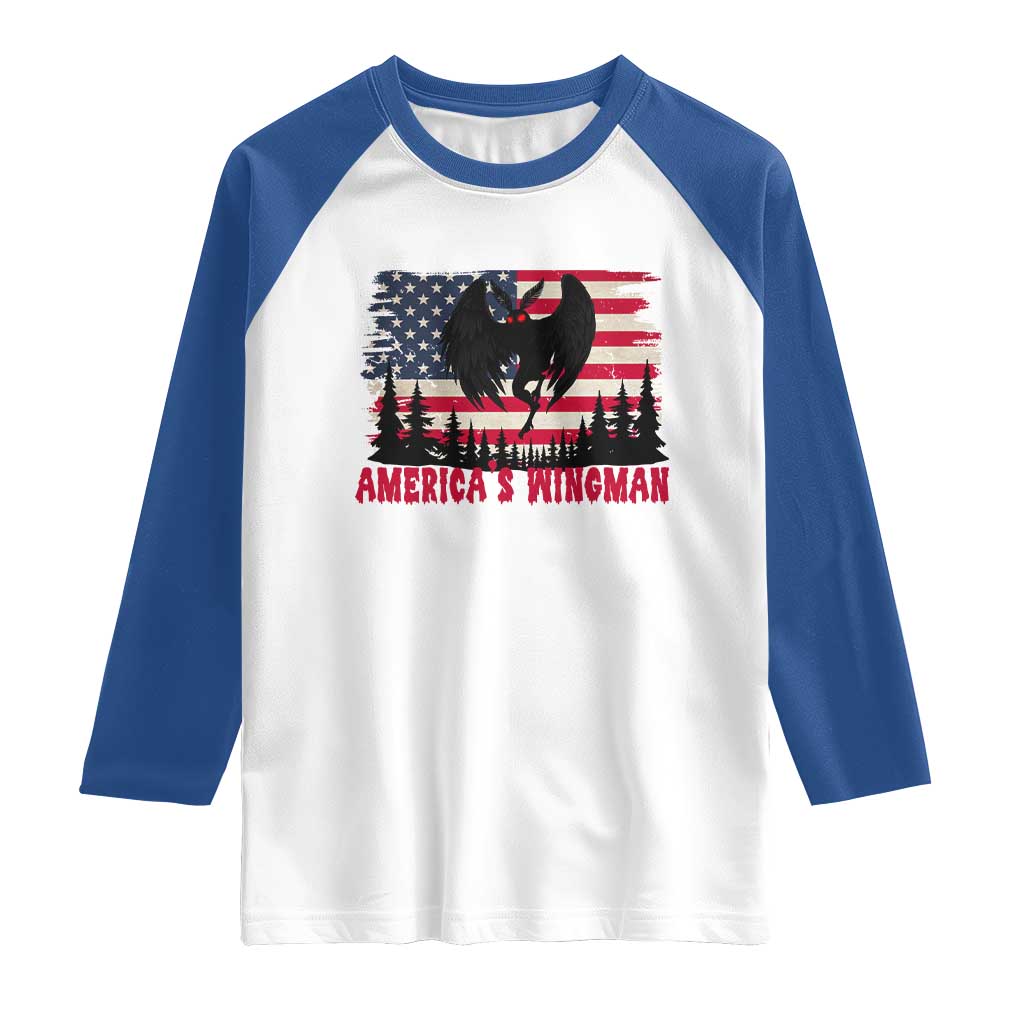 Mothman Americas Wingman Raglan Shirt Funny Patriotic Cryptid TS12 White Royal Print Your Wear