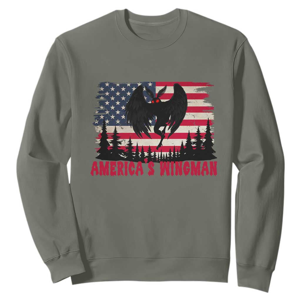 Mothman Americas Wingman Sweatshirt Funny Patriotic Cryptid TS12 Military Green Print Your Wear