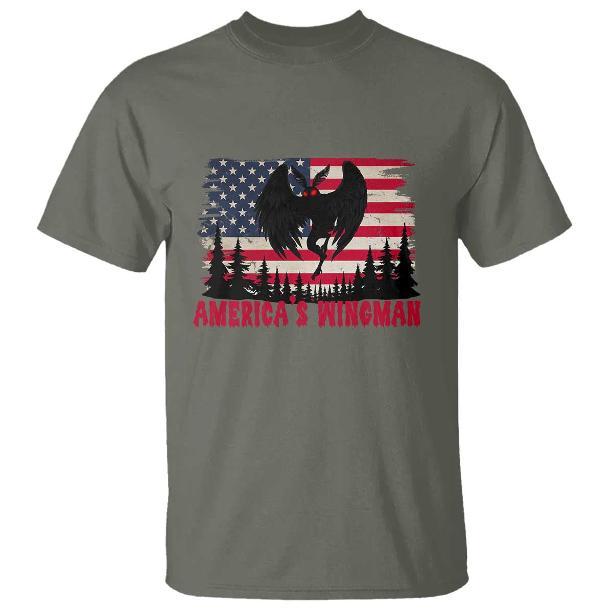 Mothman Americas Wingman T Shirt Funny Patriotic Cryptid TS12 Military Green Print Your Wear