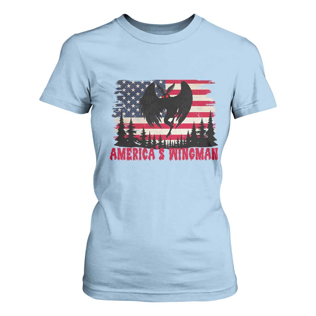 Mothman Americas Wingman T Shirt For Women Funny Patriotic Cryptid TS12 Light Blue Print Your Wear