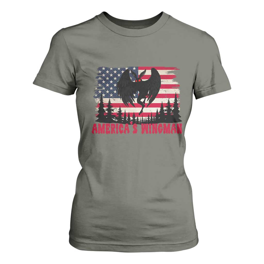 Mothman Americas Wingman T Shirt For Women Funny Patriotic Cryptid TS12 Military Green Print Your Wear