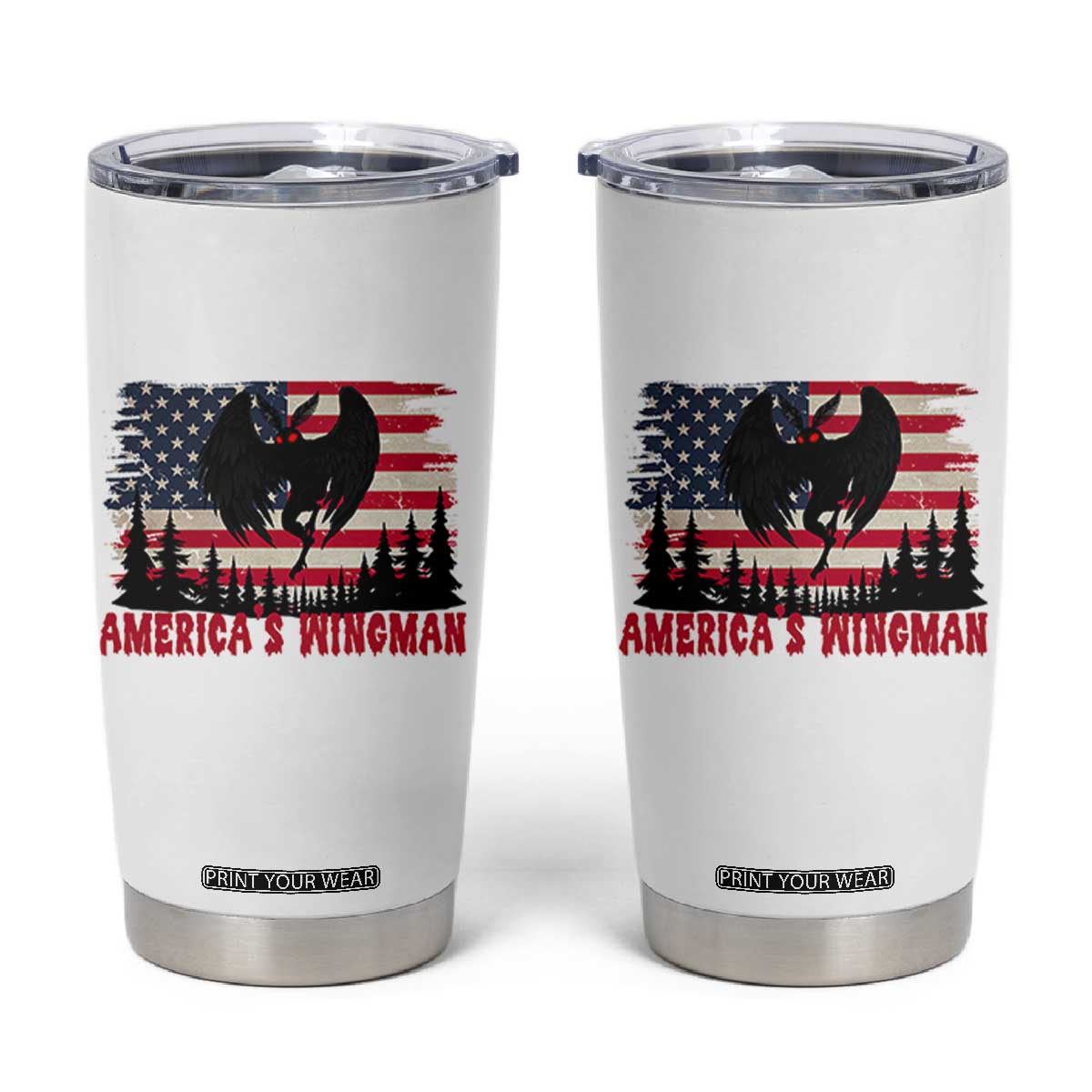 Mothman Americas Wingman Tumbler Cup Funny Patriotic Cryptid TS12 White Print Your Wear