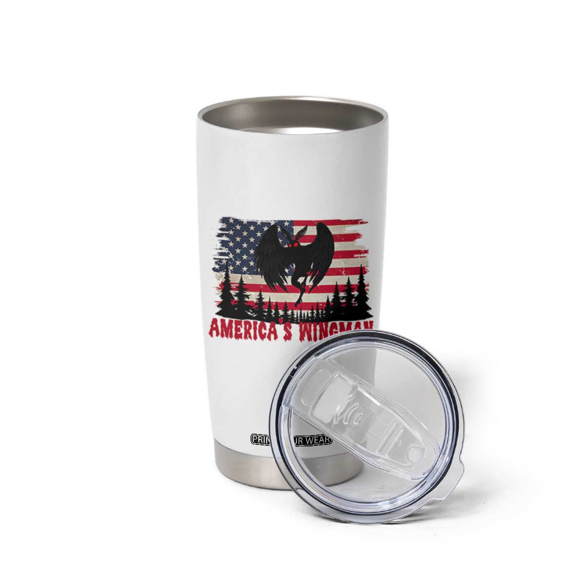 Mothman Americas Wingman Tumbler Cup Funny Patriotic Cryptid TS12 Print Your Wear