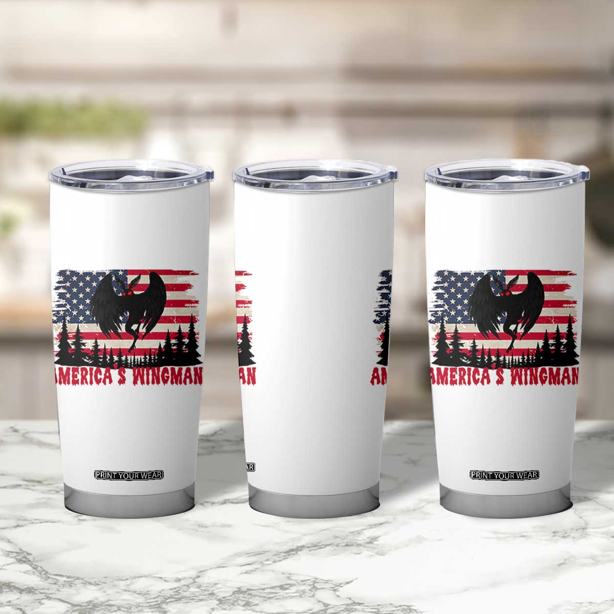 Mothman Americas Wingman Tumbler Cup Funny Patriotic Cryptid TS12 Print Your Wear