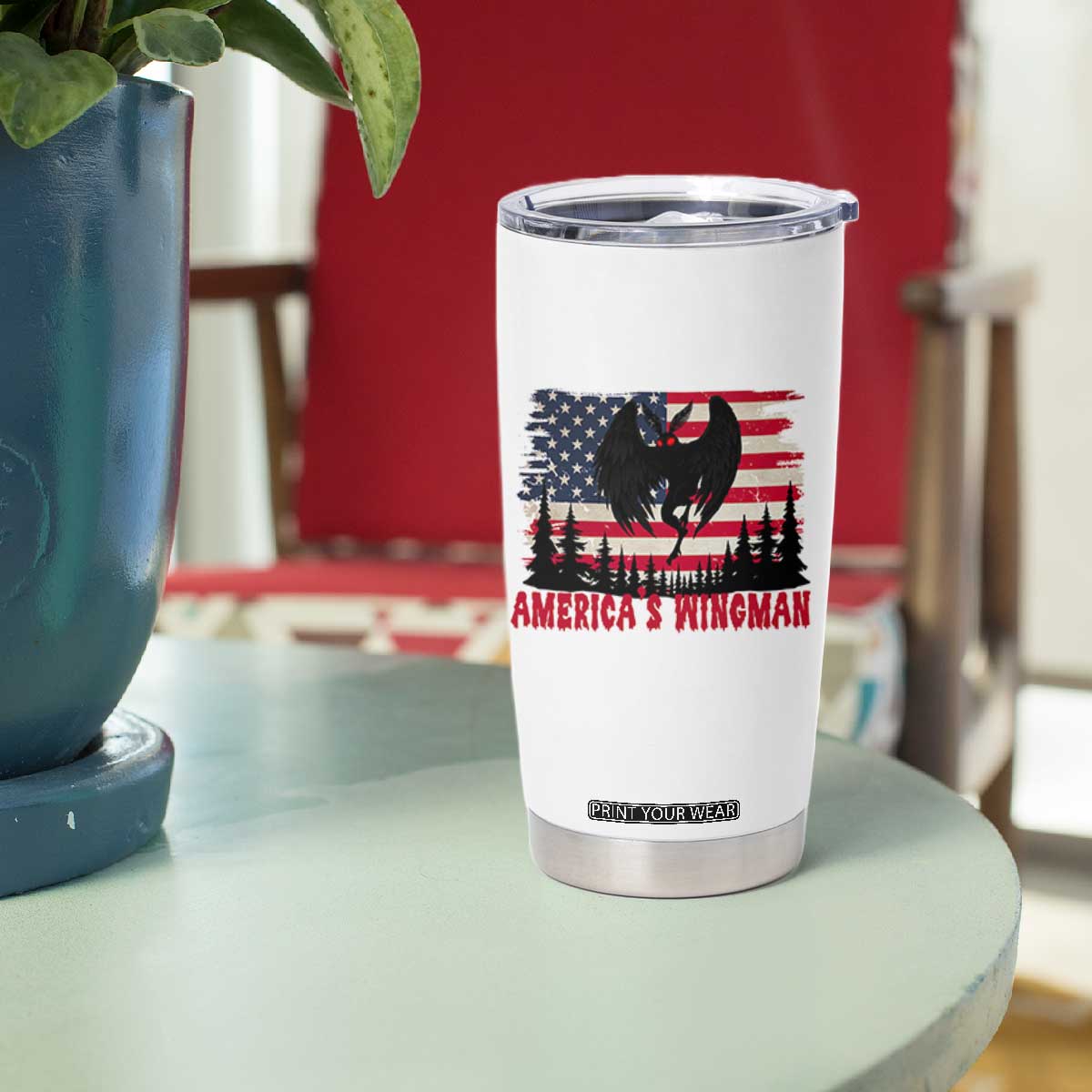 Mothman Americas Wingman Tumbler Cup Funny Patriotic Cryptid TS12 Print Your Wear