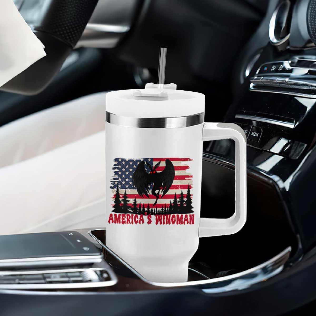 Mothman Americas Wingman Tumbler With Handle Funny Patriotic Cryptid TS12 Print Your Wear