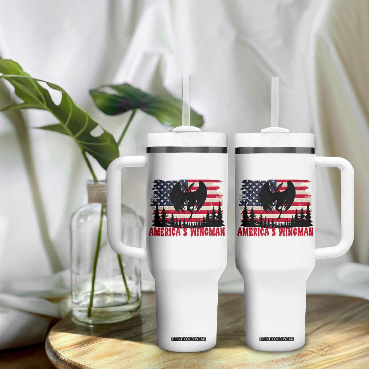 Mothman Americas Wingman Tumbler With Handle Funny Patriotic Cryptid TS12 Print Your Wear