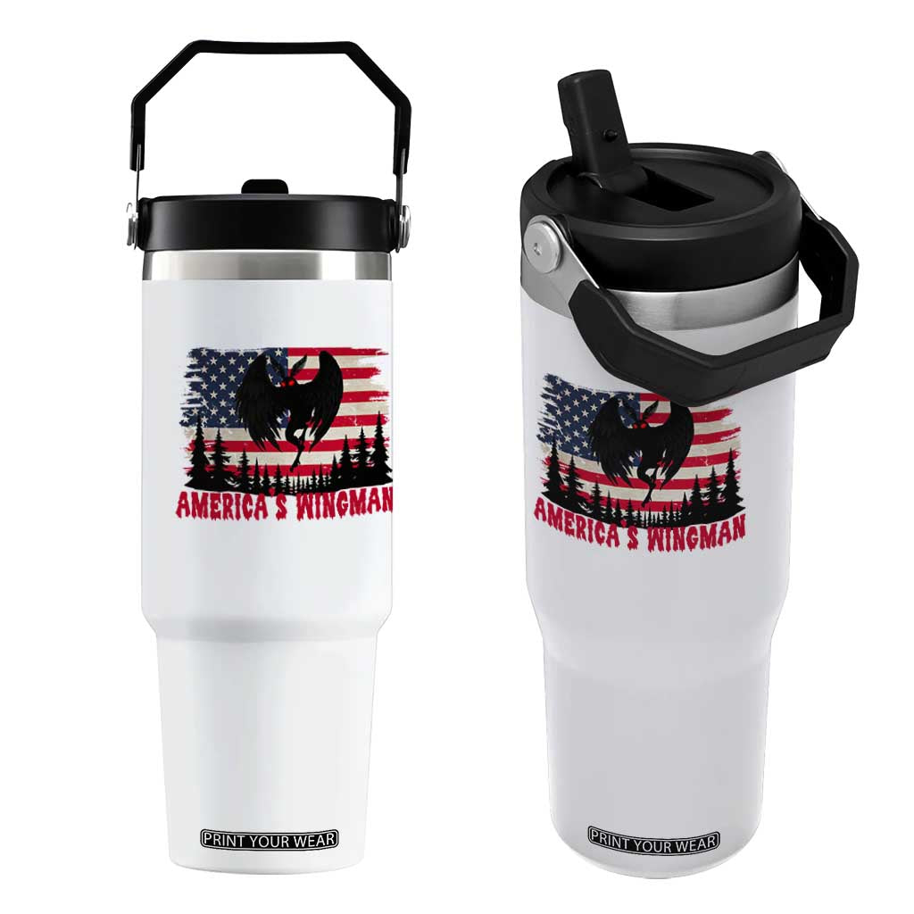 Mothman Americas Wingman Flip Straw Tumbler Funny Patriotic Cryptid TS12 One Size: 30 oz White Print Your Wear
