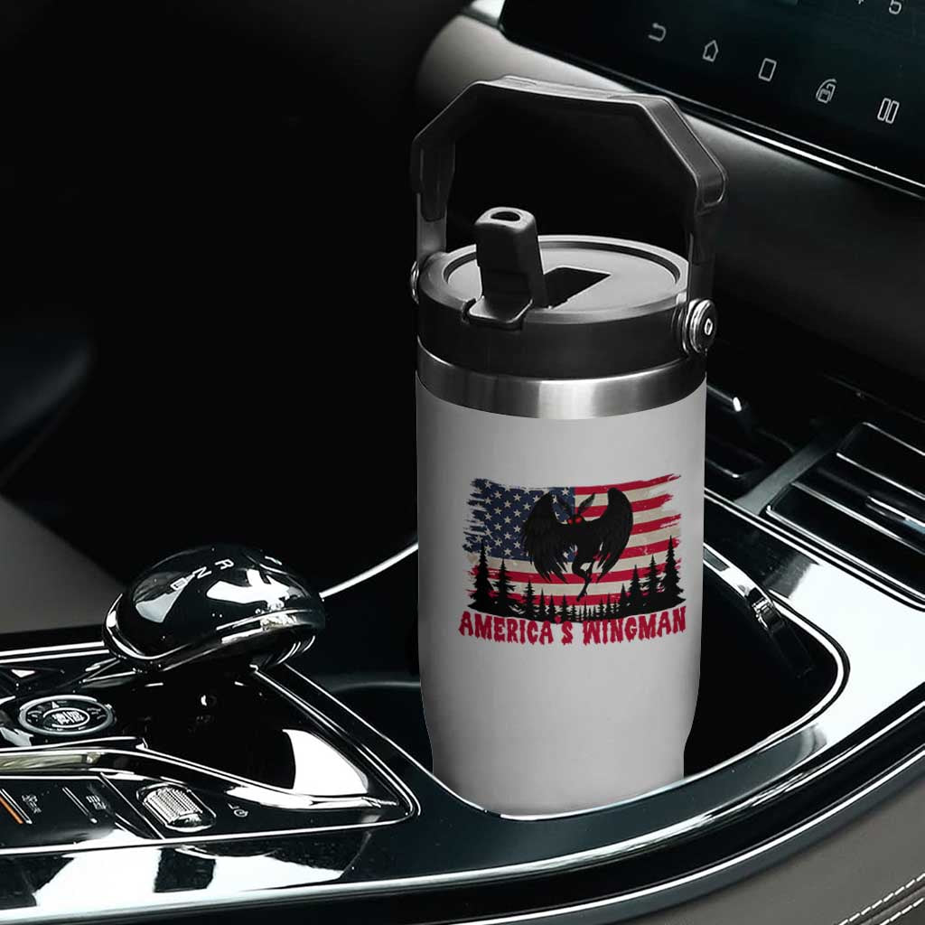Mothman Americas Wingman Flip Straw Tumbler Funny Patriotic Cryptid TS12 Print Your Wear