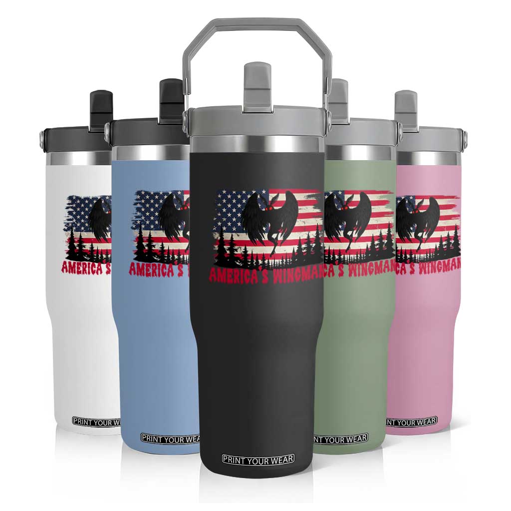 Mothman Americas Wingman Flip Straw Tumbler Funny Patriotic Cryptid TS12 Print Your Wear