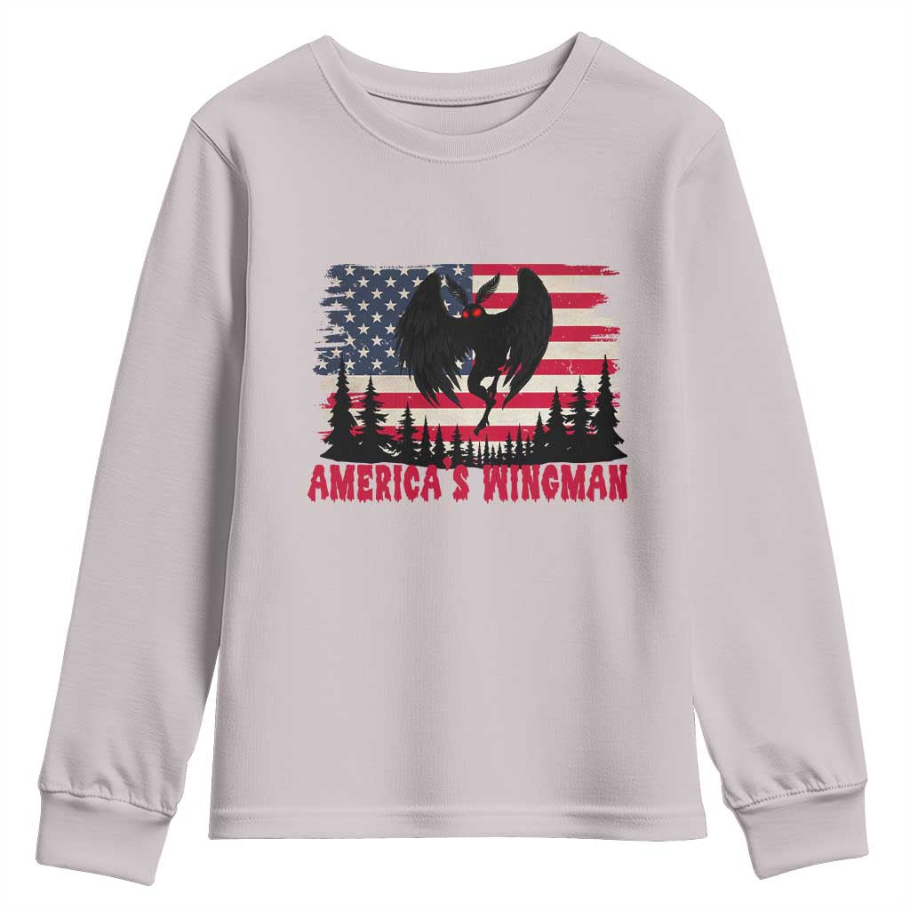 Mothman Americas Wingman Youth Sweatshirt Funny Patriotic Cryptid TS12 Ice Gray Print Your Wear