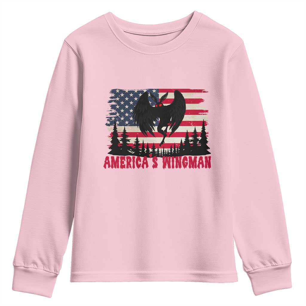 Mothman Americas Wingman Youth Sweatshirt Funny Patriotic Cryptid TS12 Light Pink Print Your Wear