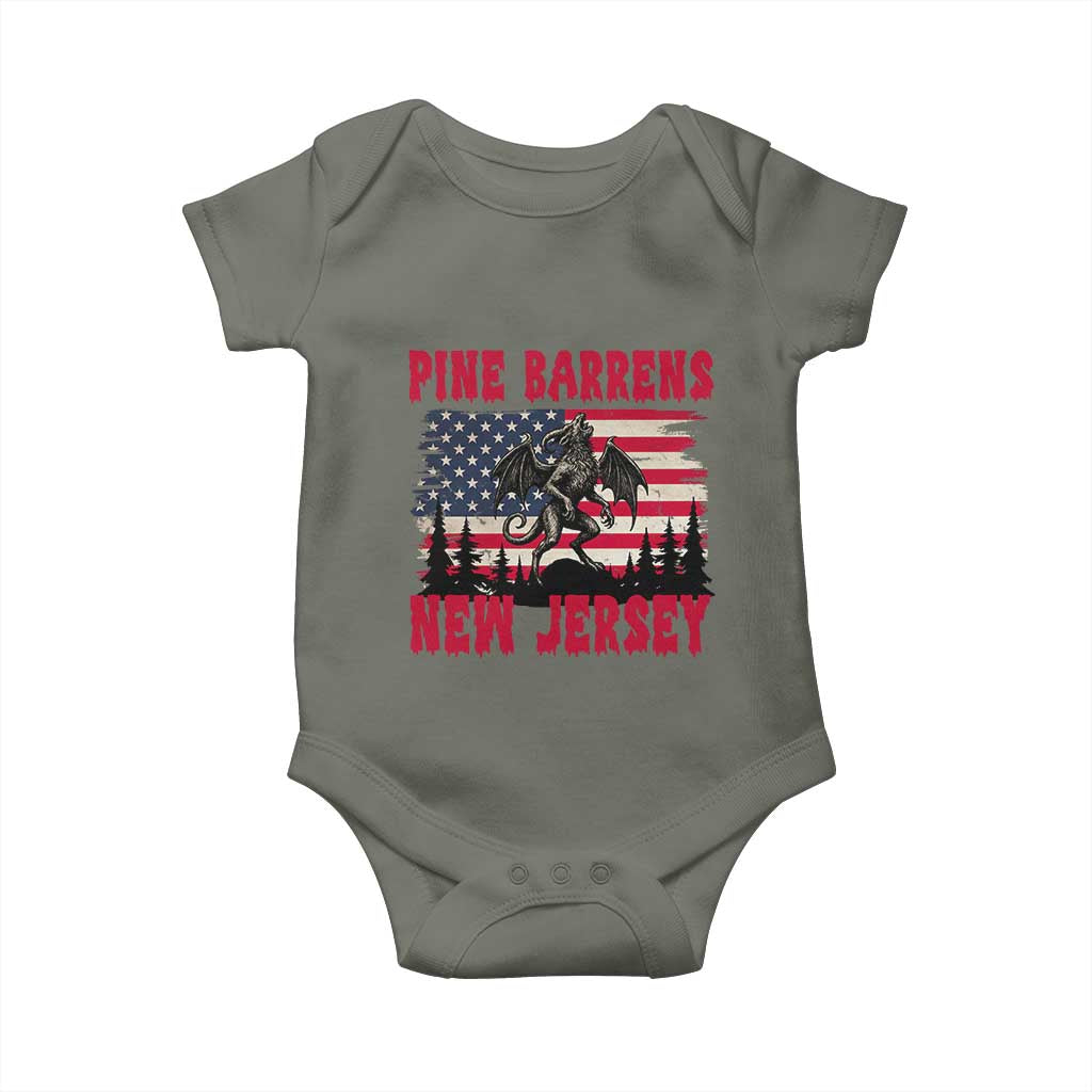 Patriotic Jersey Devil Baby Onesie Pine Barrens New Jersey Cryptid TS12 Military Green Print Your Wear