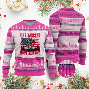 Patriotic Jersey Devil Ugly Christmas Sweater Pine Barrens New Jersey Cryptid TS12 Hot Pink Print Your Wear