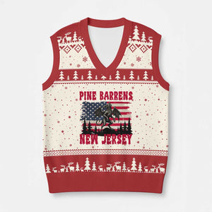 Patriotic Jersey Devil V-Neck Knit Sweater Vest Pine Barrens New Jersey Cryptid TS12 Beige Red Print Your Wear