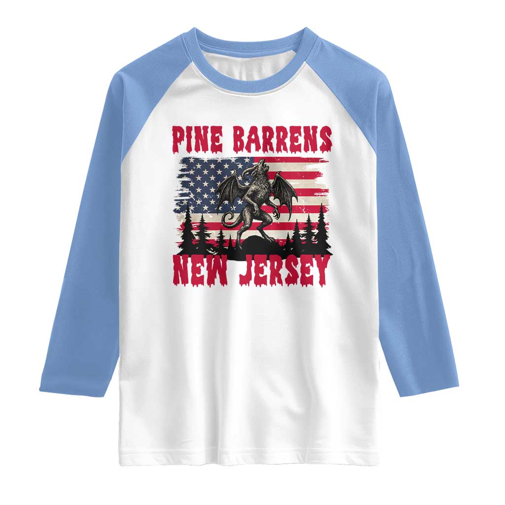 Patriotic Jersey Devil Raglan Shirt Pine Barrens New Jersey Cryptid TS12 White Carolina Blue Print Your Wear