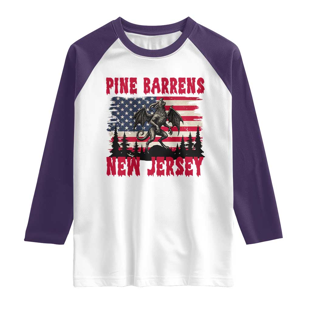 Patriotic Jersey Devil Raglan Shirt Pine Barrens New Jersey Cryptid TS12 White Purple Print Your Wear
