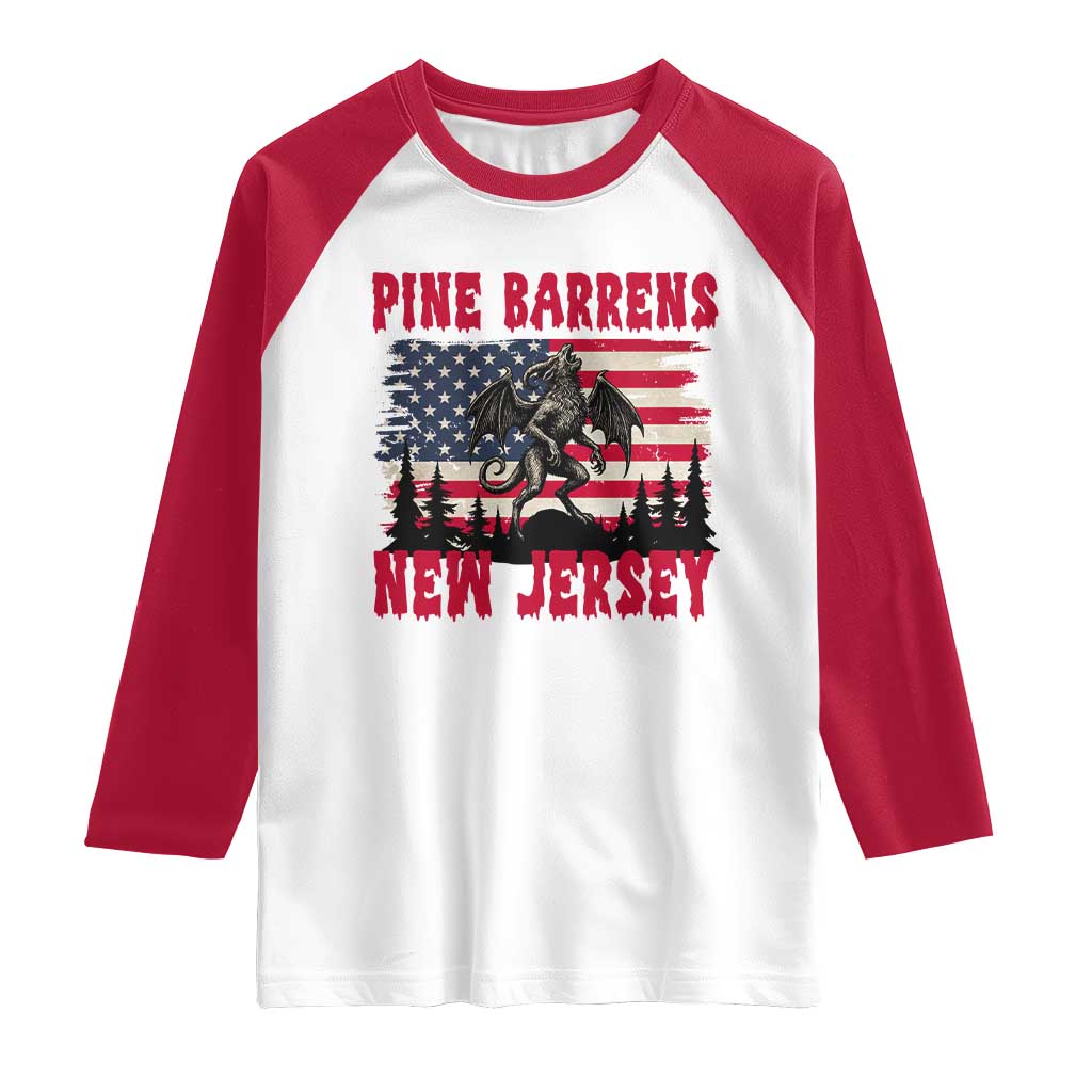 Patriotic Jersey Devil Raglan Shirt Pine Barrens New Jersey Cryptid TS12 White Red Print Your Wear