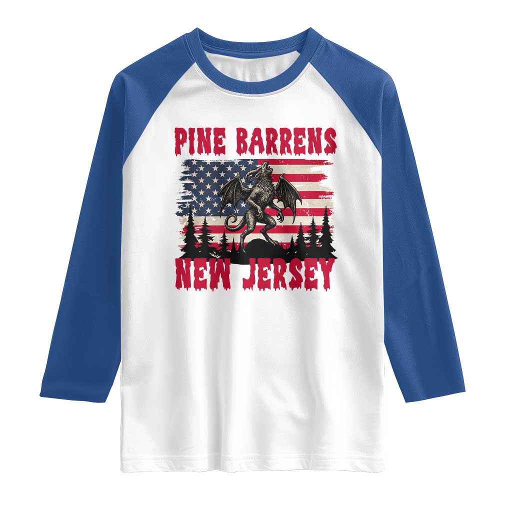 Patriotic Jersey Devil Raglan Shirt Pine Barrens New Jersey Cryptid TS12 White Royal Print Your Wear
