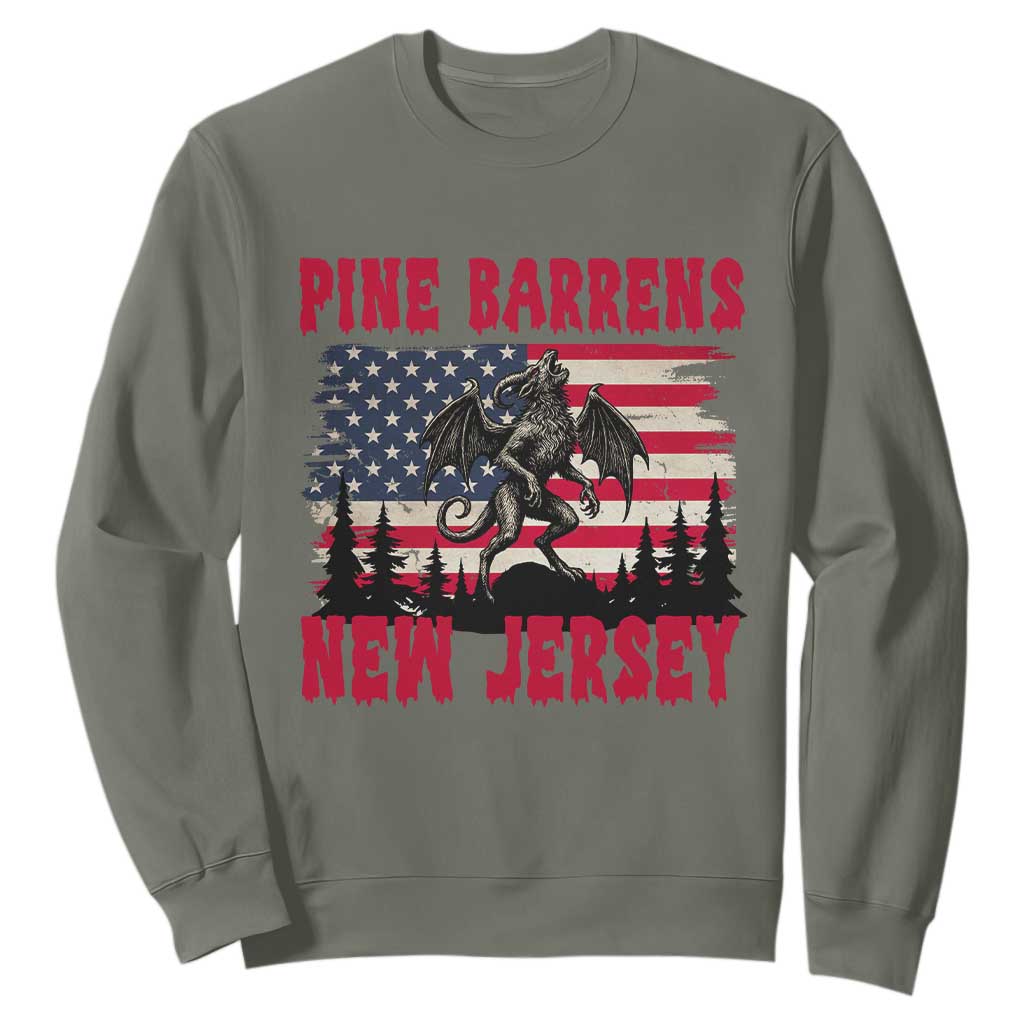 Patriotic Jersey Devil Sweatshirt Pine Barrens New Jersey Cryptid TS12 Military Green Print Your Wear