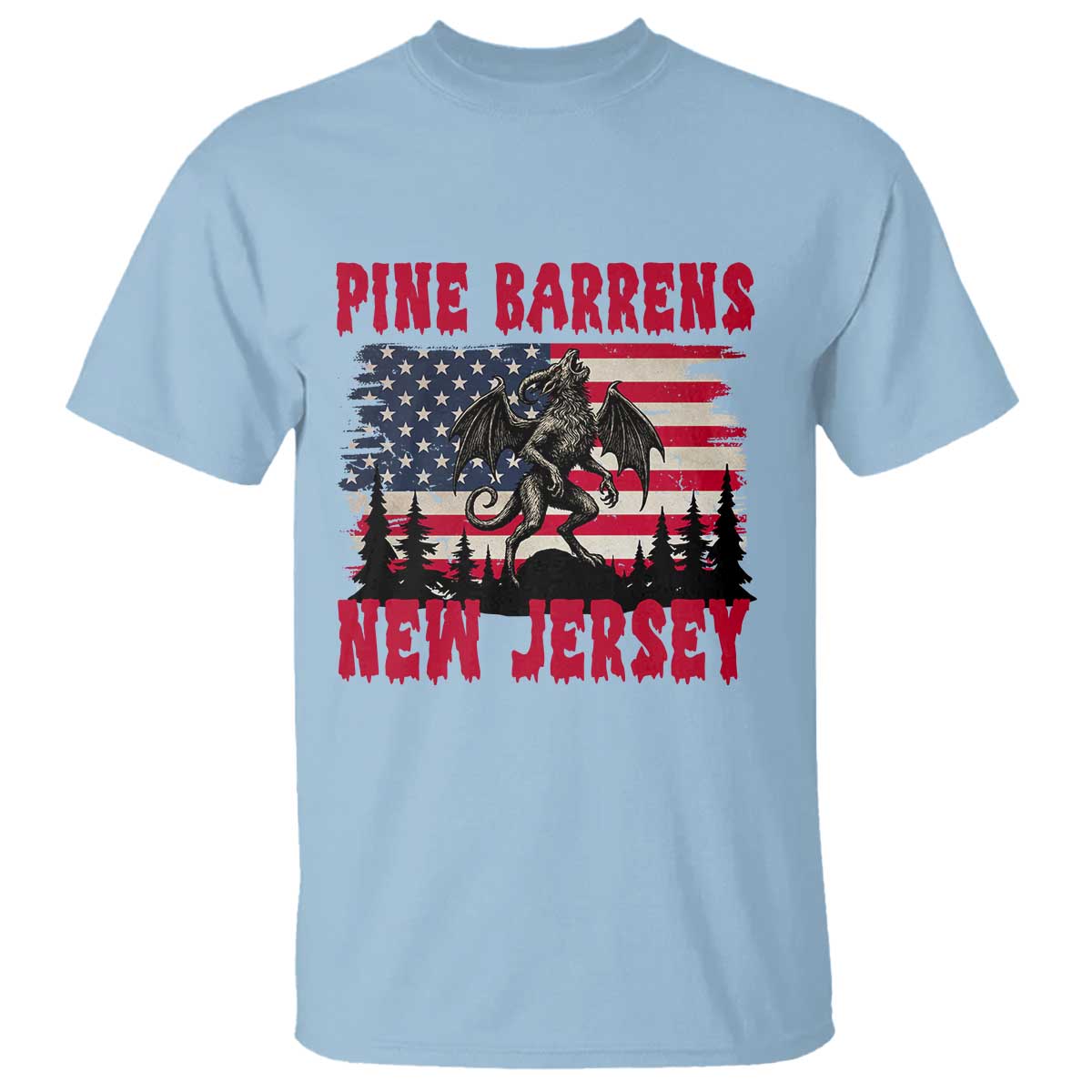 Patriotic Jersey Devil T Shirt Pine Barrens New Jersey Cryptid TS12 Light Blue Print Your Wear