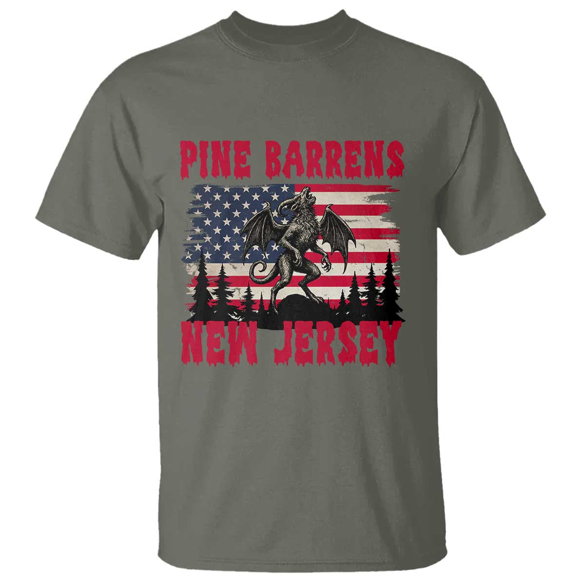 Patriotic Jersey Devil T Shirt Pine Barrens New Jersey Cryptid TS12 Military Green Print Your Wear