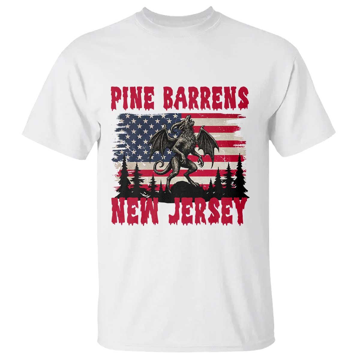 Patriotic Jersey Devil T Shirt Pine Barrens New Jersey Cryptid TS12 White Print Your Wear