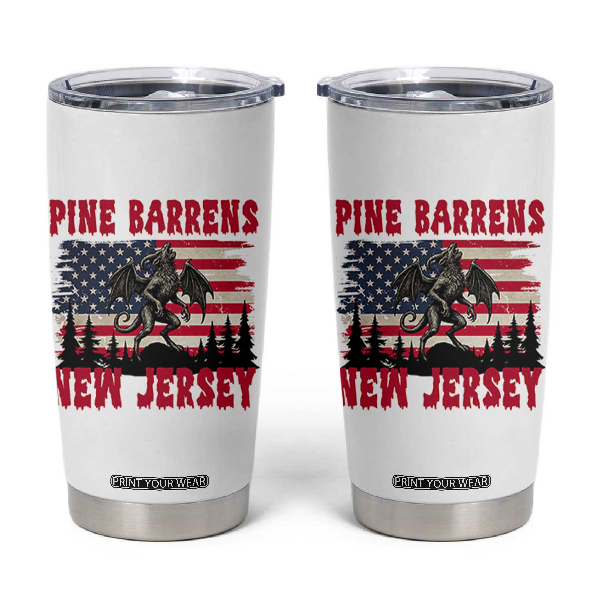 Patriotic Jersey Devil Tumbler Cup Pine Barrens New Jersey Cryptid TS12 White Print Your Wear