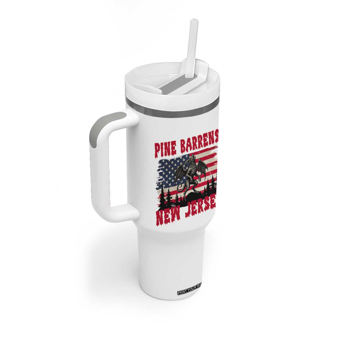 Patriotic Jersey Devil Tumbler With Handle Pine Barrens New Jersey Cryptid TS12 Print Your Wear