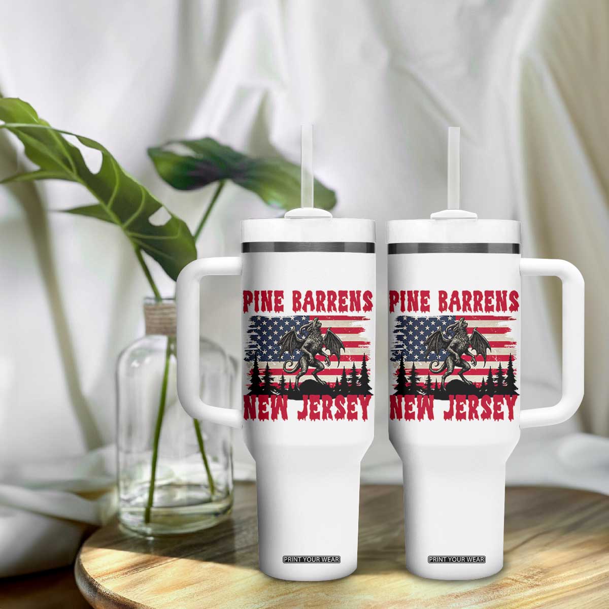 Patriotic Jersey Devil Tumbler With Handle Pine Barrens New Jersey Cryptid TS12 Print Your Wear