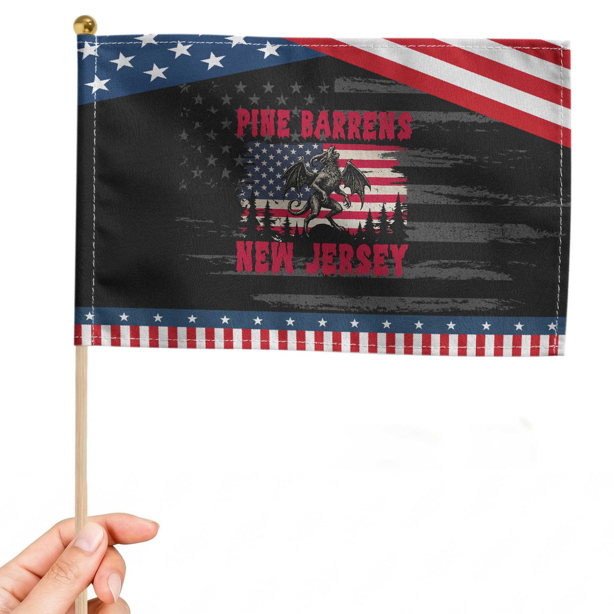 Patriotic Jersey Devil Patriotic Handheld Flag Pine Barrens New Jersey Cryptid TS12 Distressed 8.2