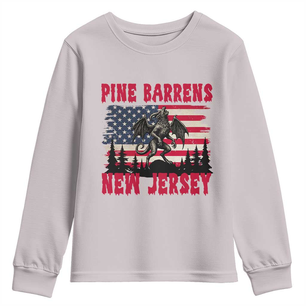 Patriotic Jersey Devil Youth Sweatshirt Pine Barrens New Jersey Cryptid TS12 Ice Gray Print Your Wear