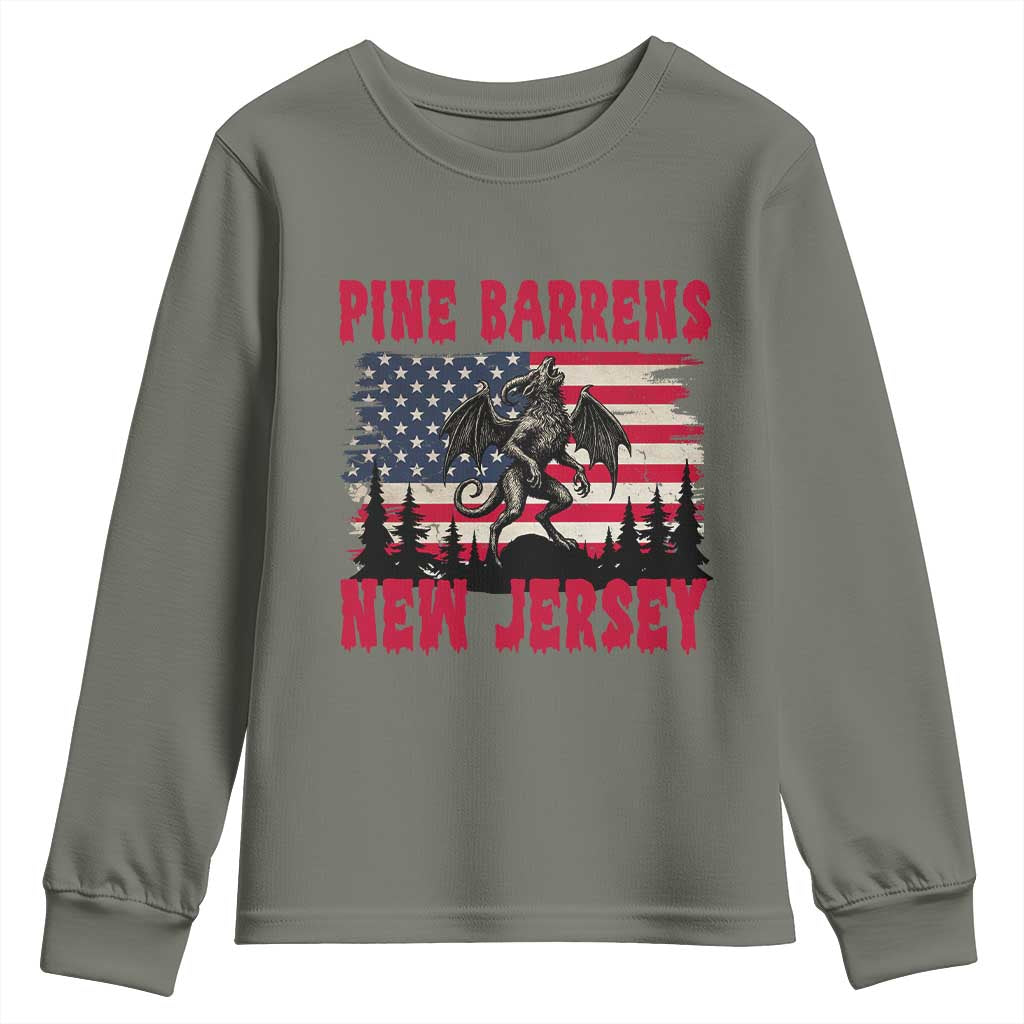 Patriotic Jersey Devil Youth Sweatshirt Pine Barrens New Jersey Cryptid TS12 Military Green Print Your Wear