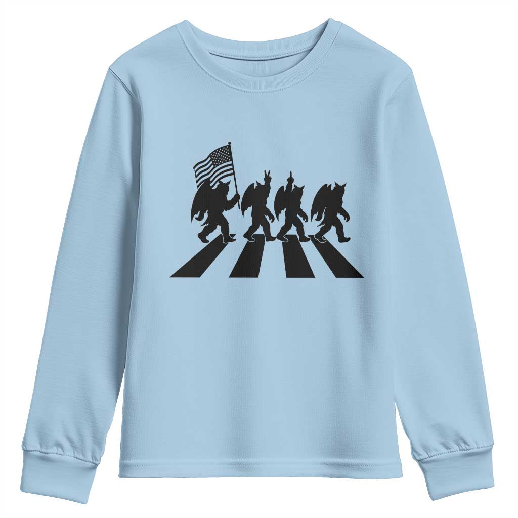 Funny Patriotic Mothman Youth Sweatshirt Cryptid Lover Gift TS12 Light Blue Print Your Wear