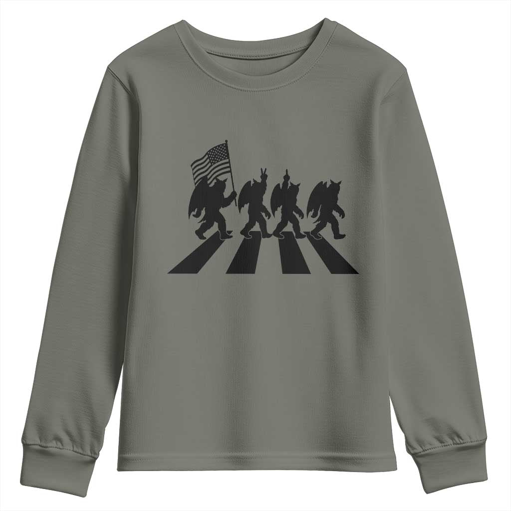 Funny Patriotic Mothman Youth Sweatshirt Cryptid Lover Gift TS12 Military Green Print Your Wear