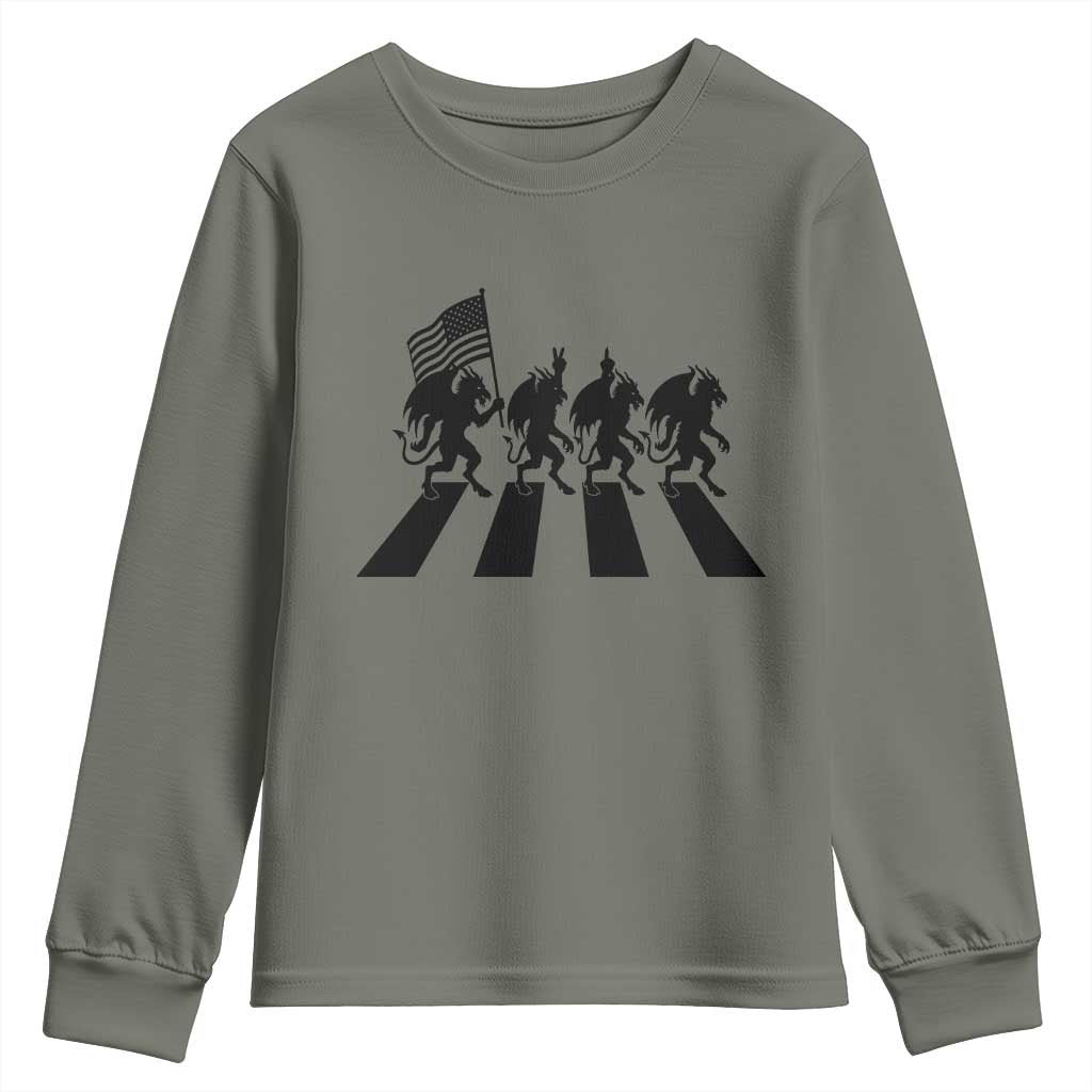 Patriotic Jersey Devil Youth Sweatshirt New Jersey Cryptid Gift TS12 Military Green Print Your Wear