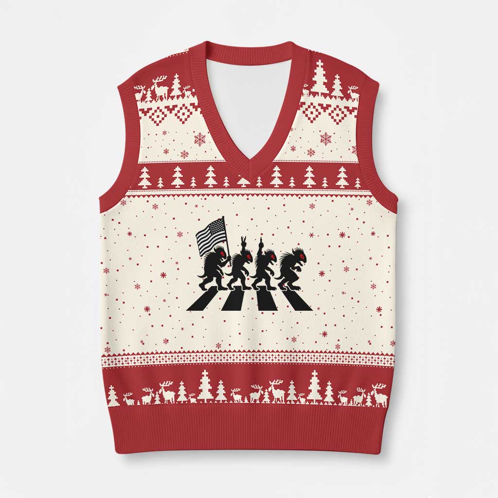 Patriotic Chupacabra V-Neck Knit Sweater Vest Funny Cryptid Lover Gift TS12 Beige Red Print Your Wear