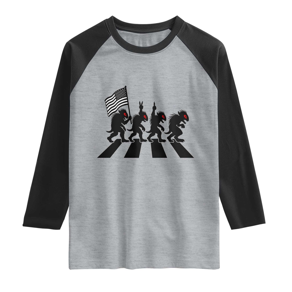 Patriotic Chupacabra Raglan Shirt Funny Cryptid Lover Gift TS12 Heather Gray Black Print Your Wear