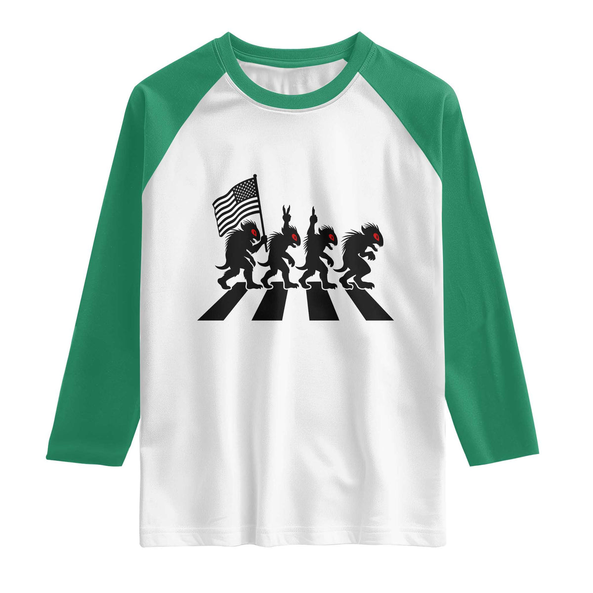 Patriotic Chupacabra Raglan Shirt Funny Cryptid Lover Gift TS12 White Kelly Green Print Your Wear