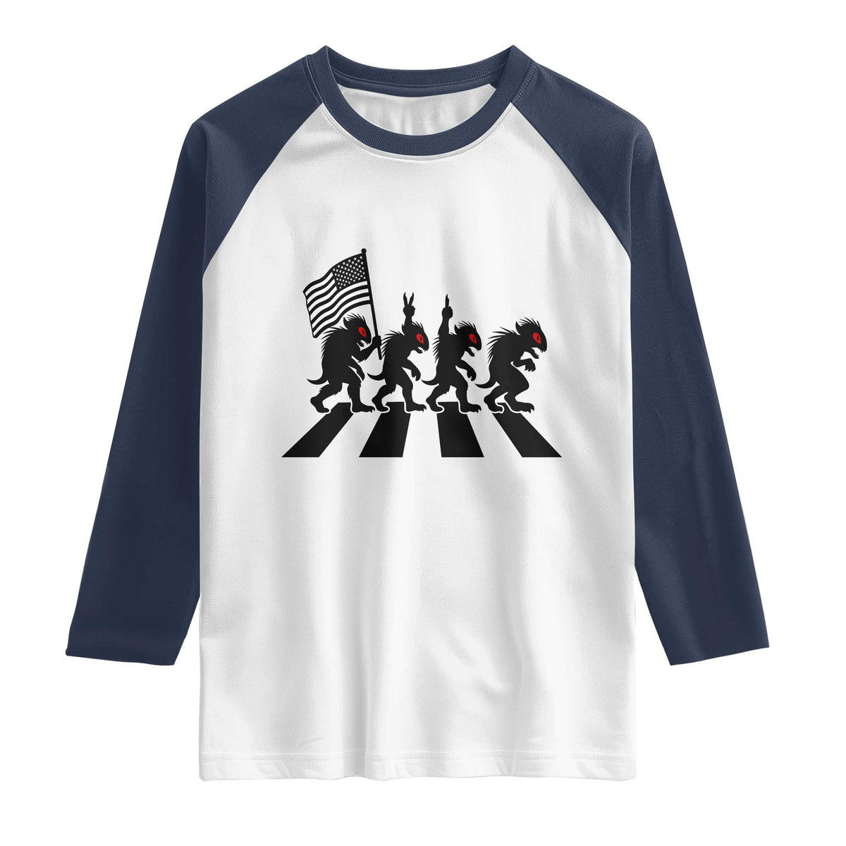 Patriotic Chupacabra Raglan Shirt Funny Cryptid Lover Gift TS12 White Navy Print Your Wear