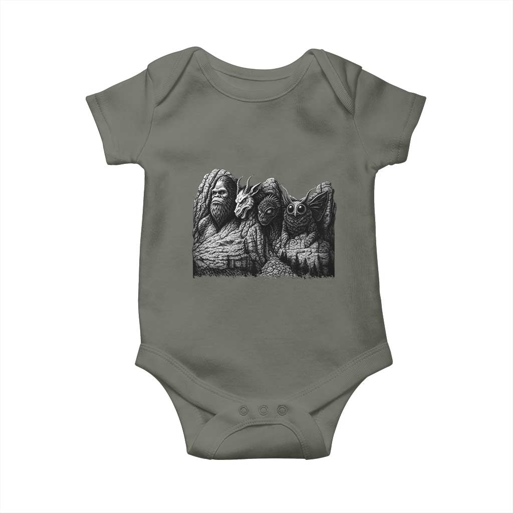 Cryptid Mount Rushmore Baby Onesie Bigfoot Mothman Jersey Devil Chupacabra TS12 Military Green Print Your Wear