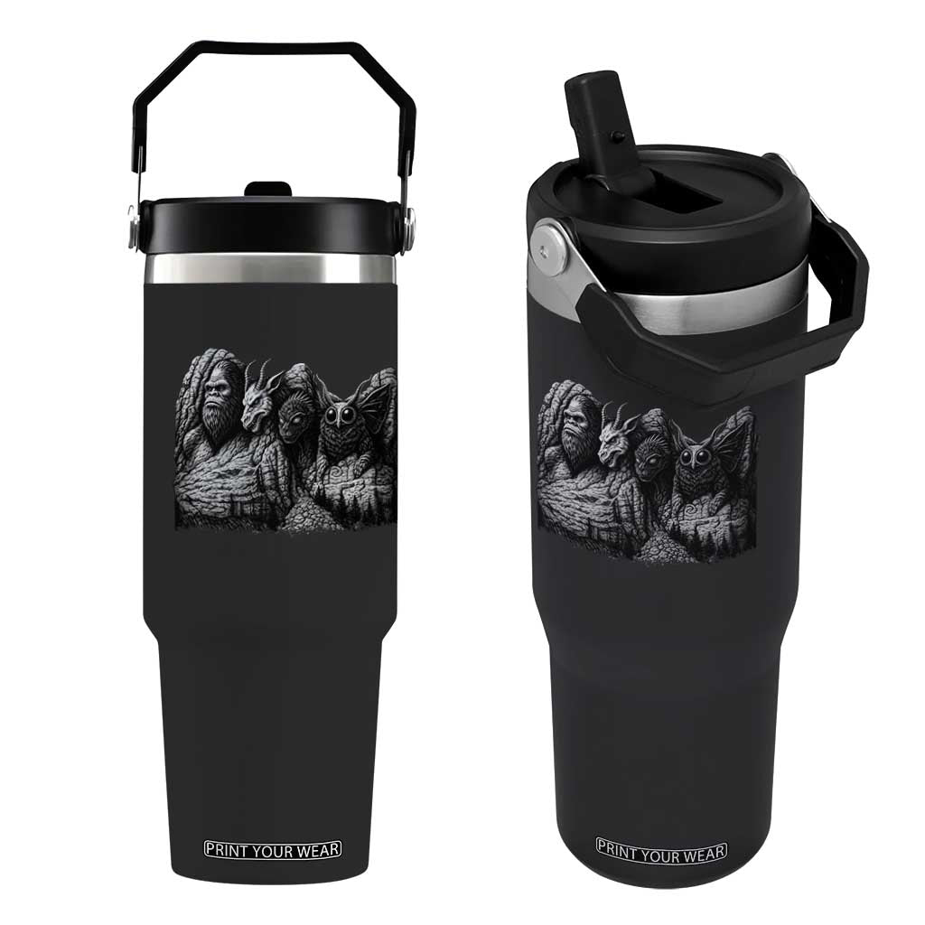 Cryptid Mount Rushmore Flip Straw Tumbler Bigfoot Mothman Jersey Devil Chupacabra TS12 One Size: 30 oz Black Print Your Wear