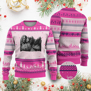 Cryptid Mount Rushmore Ugly Christmas Sweater Bigfoot Mothman Jersey Devil Chupacabra TS12 Hot Pink Print Your Wear